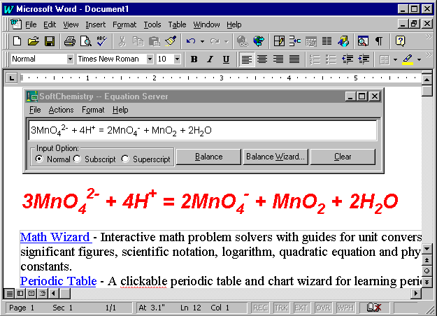 Balancing chemical equations software